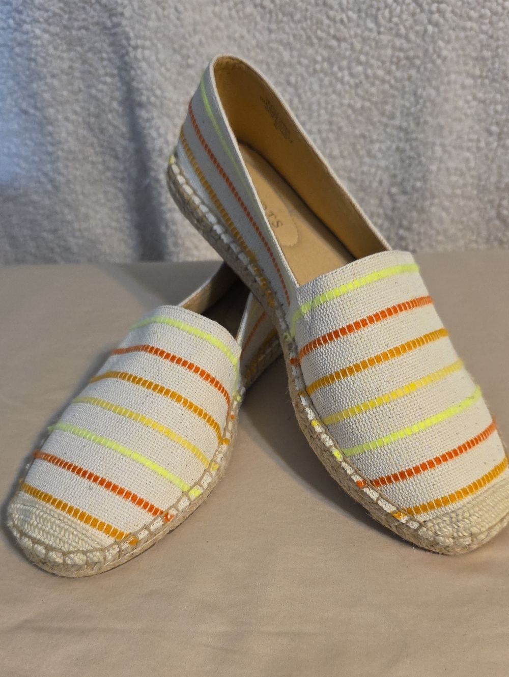 Talbots White Canvas Espadrilles with Orange & Yellow Stripes